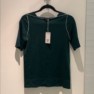 NWT COS XS hunter green top with white piping